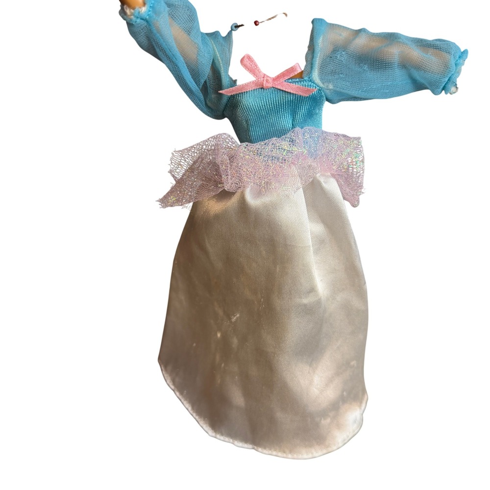 Vintage Barbie Blue White Ball Gown Doll Dress Pink Tulle Accent Fair Condition‎